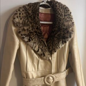 Vintage Rajac Canada Cream Leather Coat with Real Fur Collar